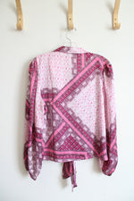NEW Eclair Pink Patterned Button Down Tied Top | M
