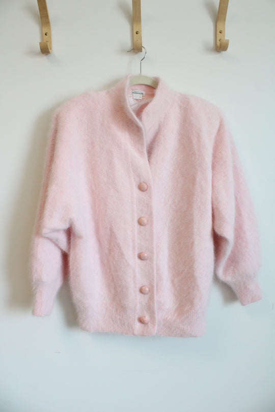 Misook Vintage Pink Angora Rabbit Fur Knit Cardigan | L/XL