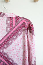 NEW Eclair Pink Patterned Button Down Tied Top | M