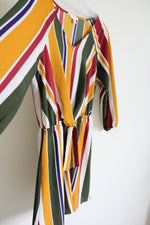 Charming Charlie Green Yellow Front Tie Striped Dress | M