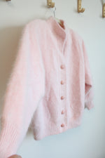 Misook Vintage Pink Angora Rabbit Fur Knit Cardigan | L/XL