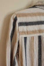 Tahari Navy and Tan Striped Button up Top | S
