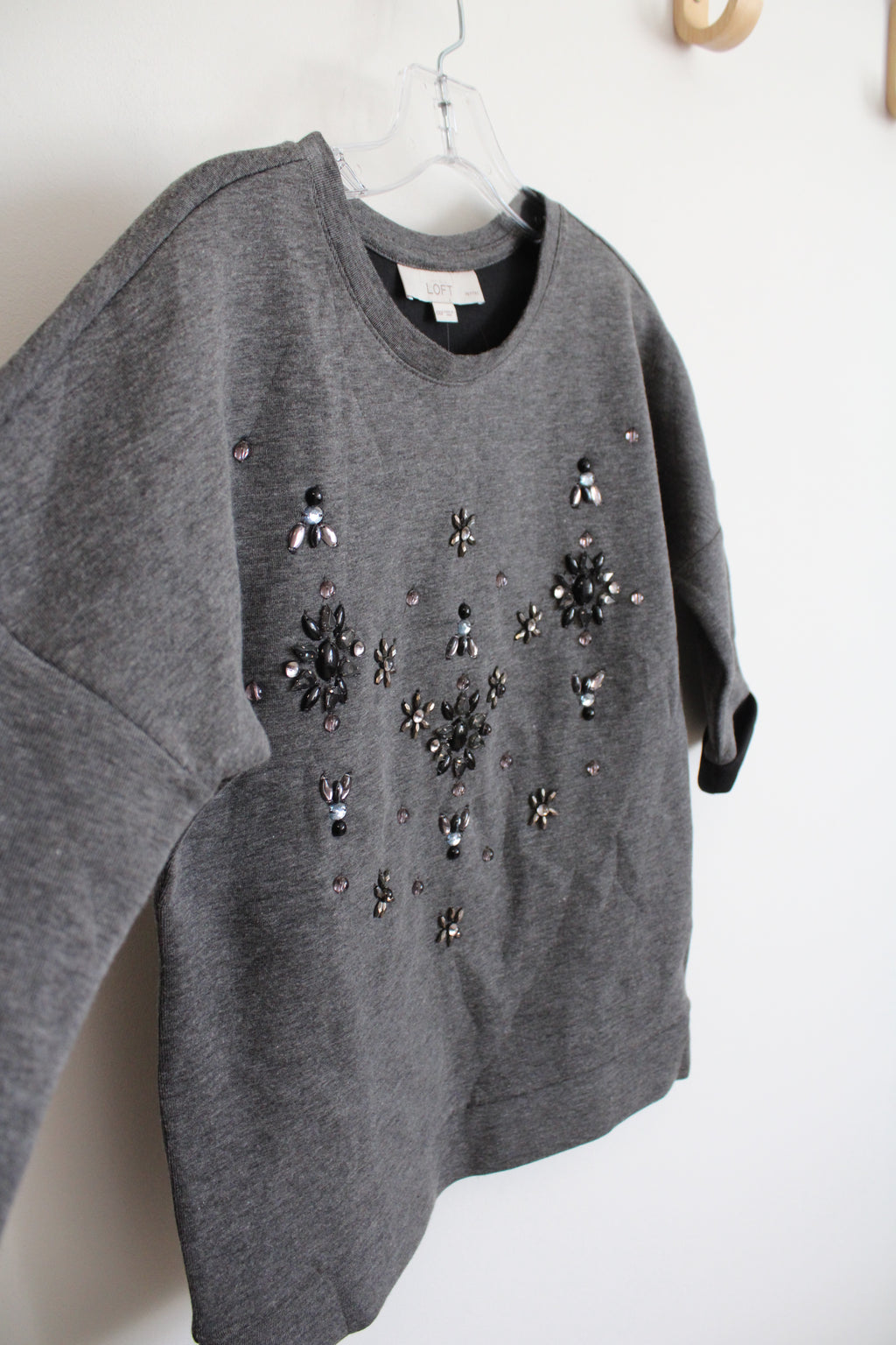NEW LOFT Gray Embellished Gray Top | XXS Petite