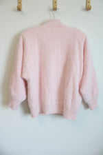 Misook Vintage Pink Angora Rabbit Fur Knit Cardigan | L/XL