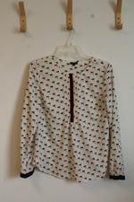 Talbots White Navy and Red Flag Blouse | 12P