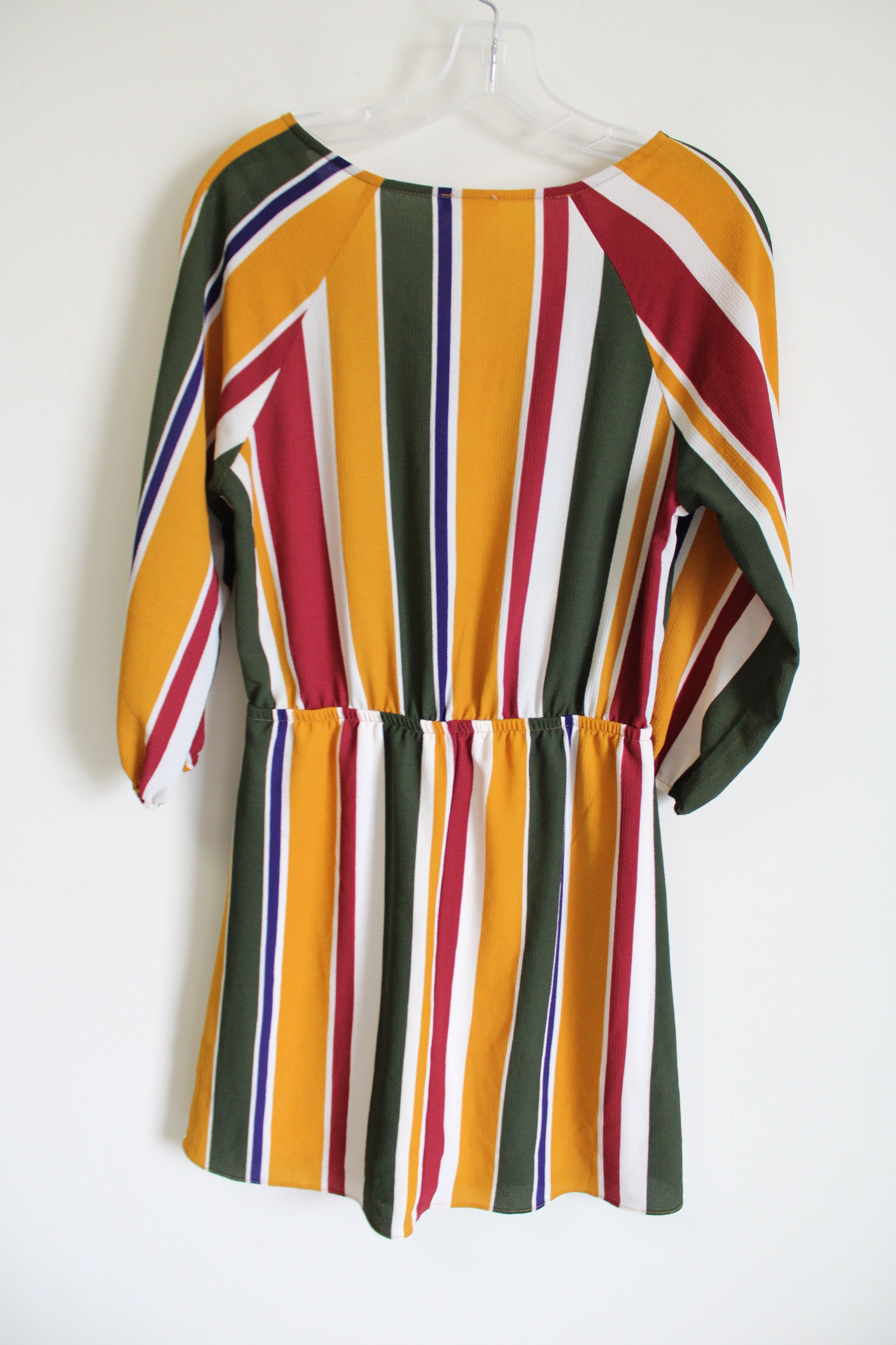Charming Charlie Green Yellow Front Tie Striped Dress | M