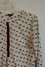 Talbots White Navy and Red Flag Blouse | 12P