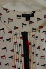 Talbots White Navy and Red Flag Blouse | 12P