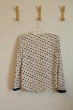 Talbots White Navy and Red Flag Blouse | 12P