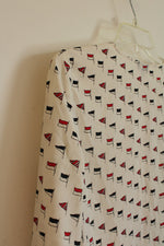 Talbots White Navy and Red Flag Blouse | 12P
