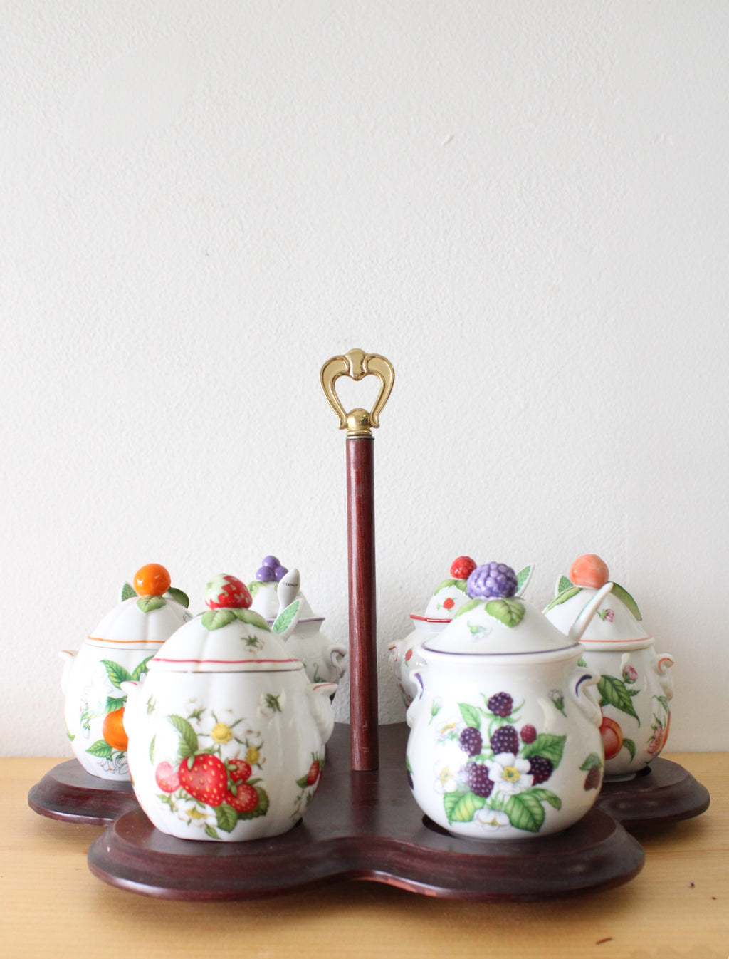 Lenox 1991 Fine Porcelain Orchard Jam Jelly Lidded Porcelain Jars & Spoons | Set Of 6