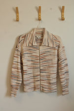 Loft Tan and Blue Zip-up Knit Sweater | M
