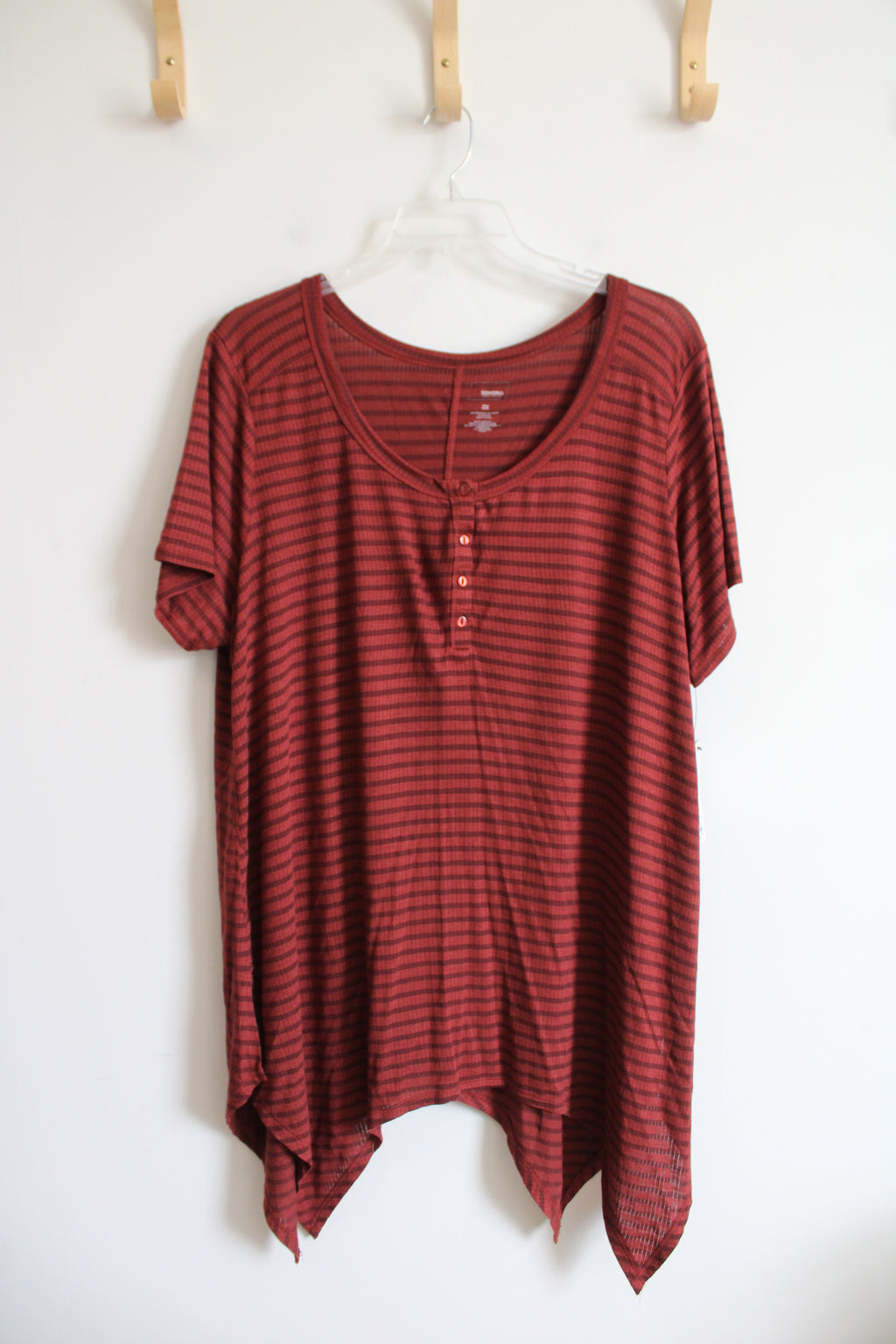 NEW Sonoma Burnt Orange Striped Ribbed 1/4 Buttoned Top | 2X