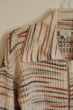 Loft Tan and Blue Zip-up Knit Sweater | M