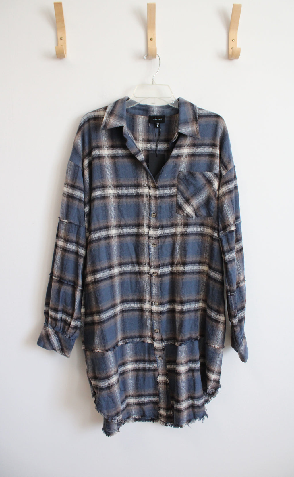 NEW Heyson Blue Plaid Button Down Dress | L