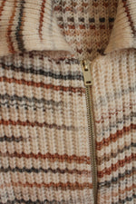 Loft Tan and Blue Zip-up Knit Sweater | M