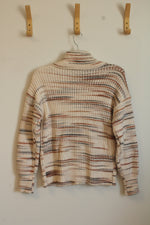 Loft Tan and Blue Zip-up Knit Sweater | M
