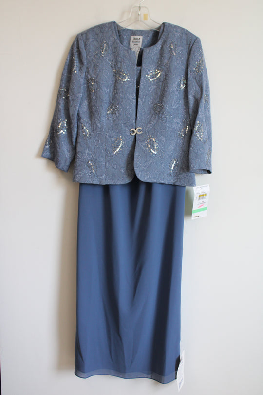 NEW R&M Richards Blue Sequined Paisley Dress & Top Set | 8 Petite
