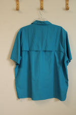 NEW Eddie Bauer Bright Blue Pocket Button Down Short Sleeve Shirt | XL