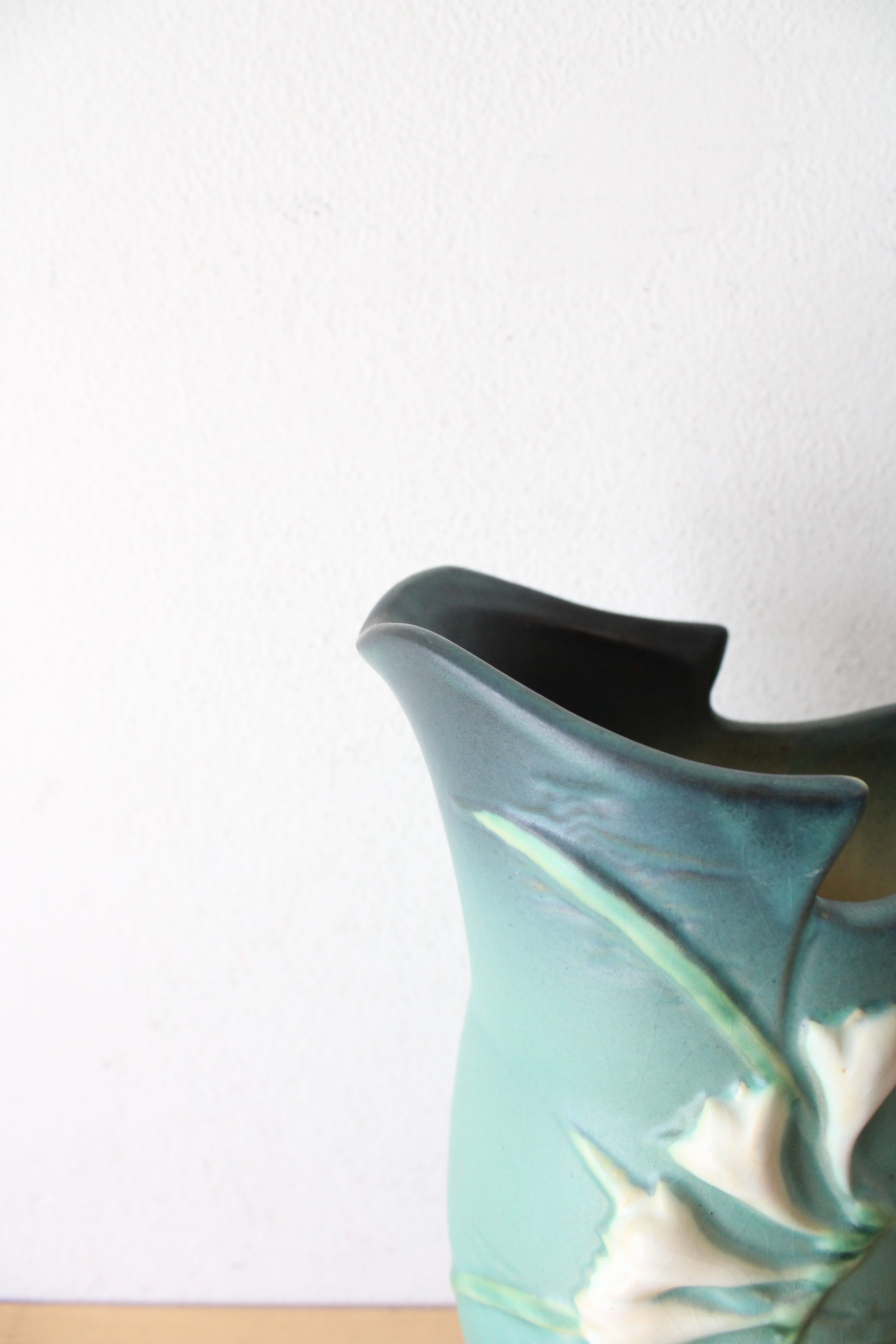 Vintage Roseville Pottery Freesia Dark Teal Ceramic Pitcher