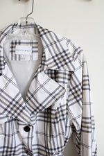 Fashion Bug White Gray & Tan Plaid Trench Coat | 1X