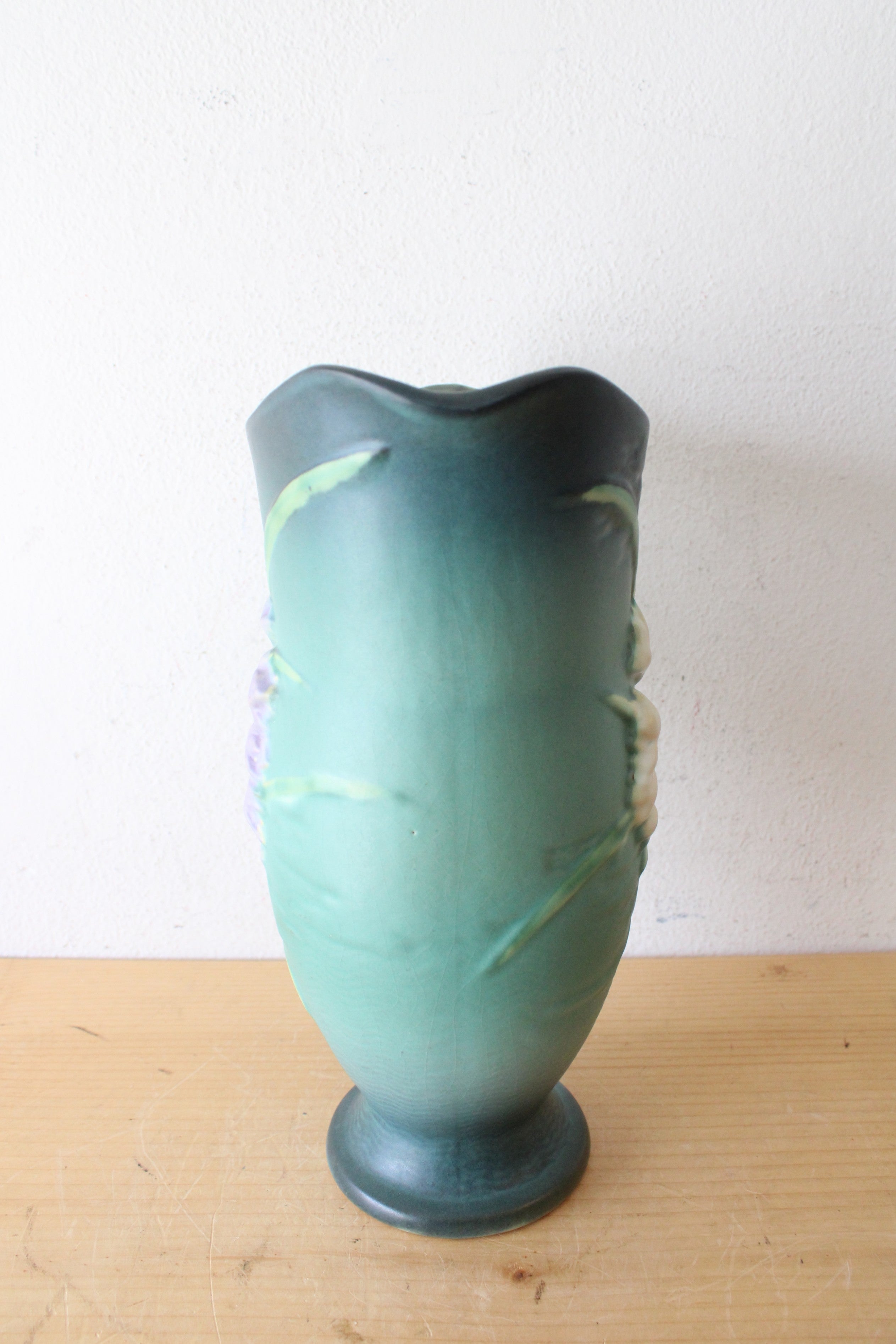 Vintage Roseville Pottery Freesia Dark Teal Ceramic Pitcher