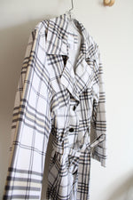 Fashion Bug White Gray & Tan Plaid Trench Coat | 1X