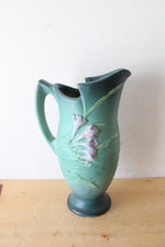 Vintage Roseville Pottery Freesia Dark Teal Ceramic Pitcher