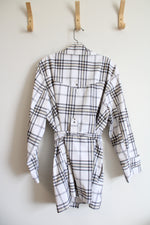 Fashion Bug White Gray & Tan Plaid Trench Coat | 1X