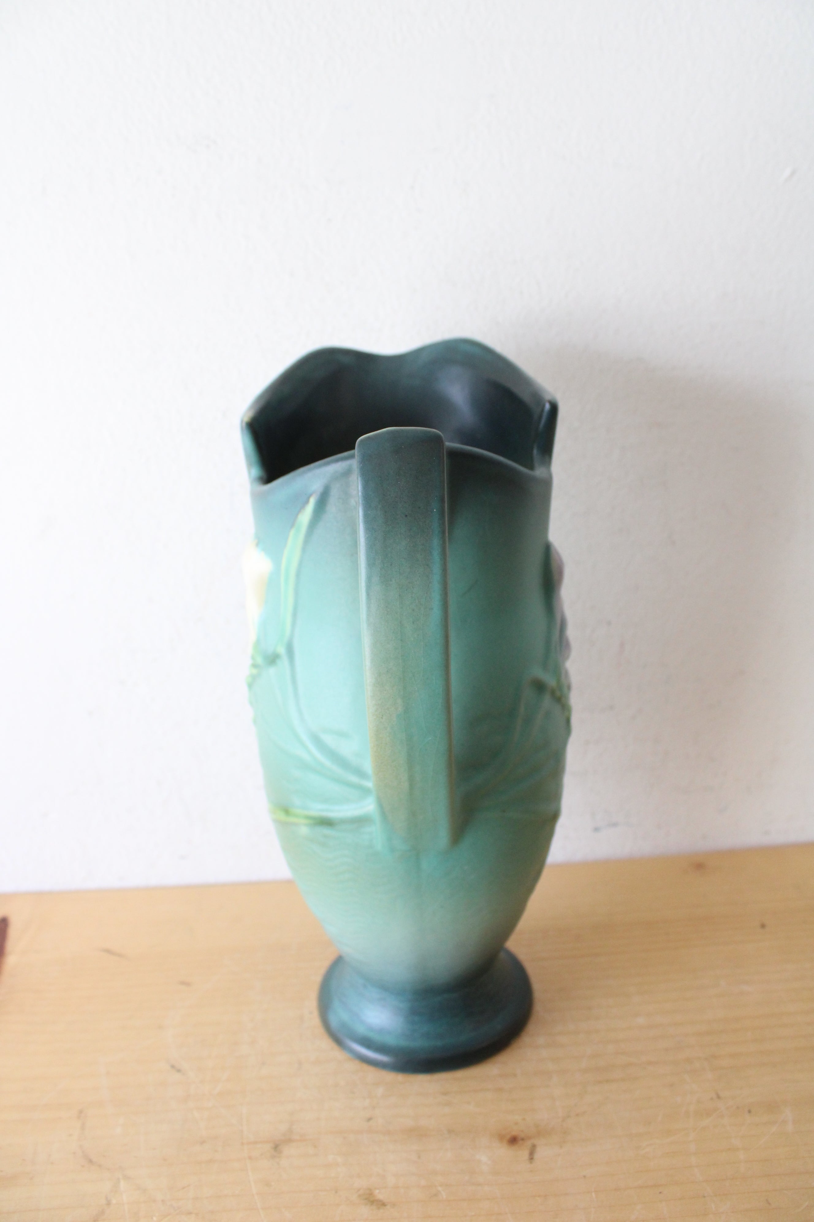 Vintage Roseville Pottery Freesia Dark Teal Ceramic Pitcher