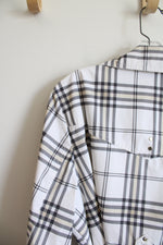 Fashion Bug White Gray & Tan Plaid Trench Coat | 1X