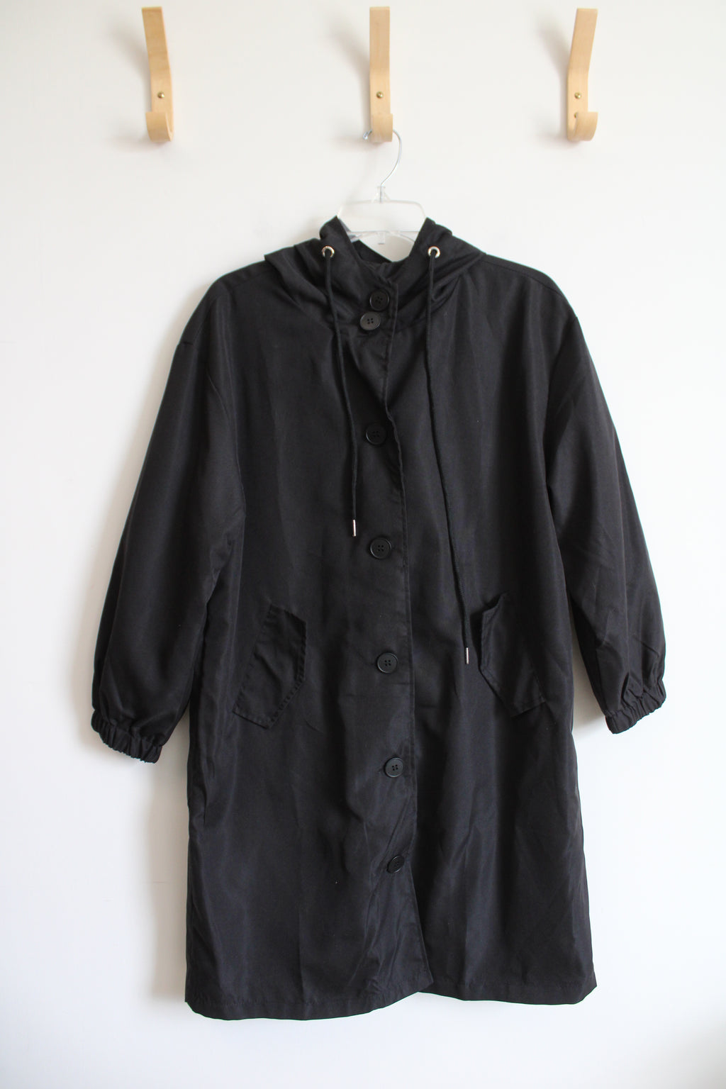 Black Hooded Trench Coat | L