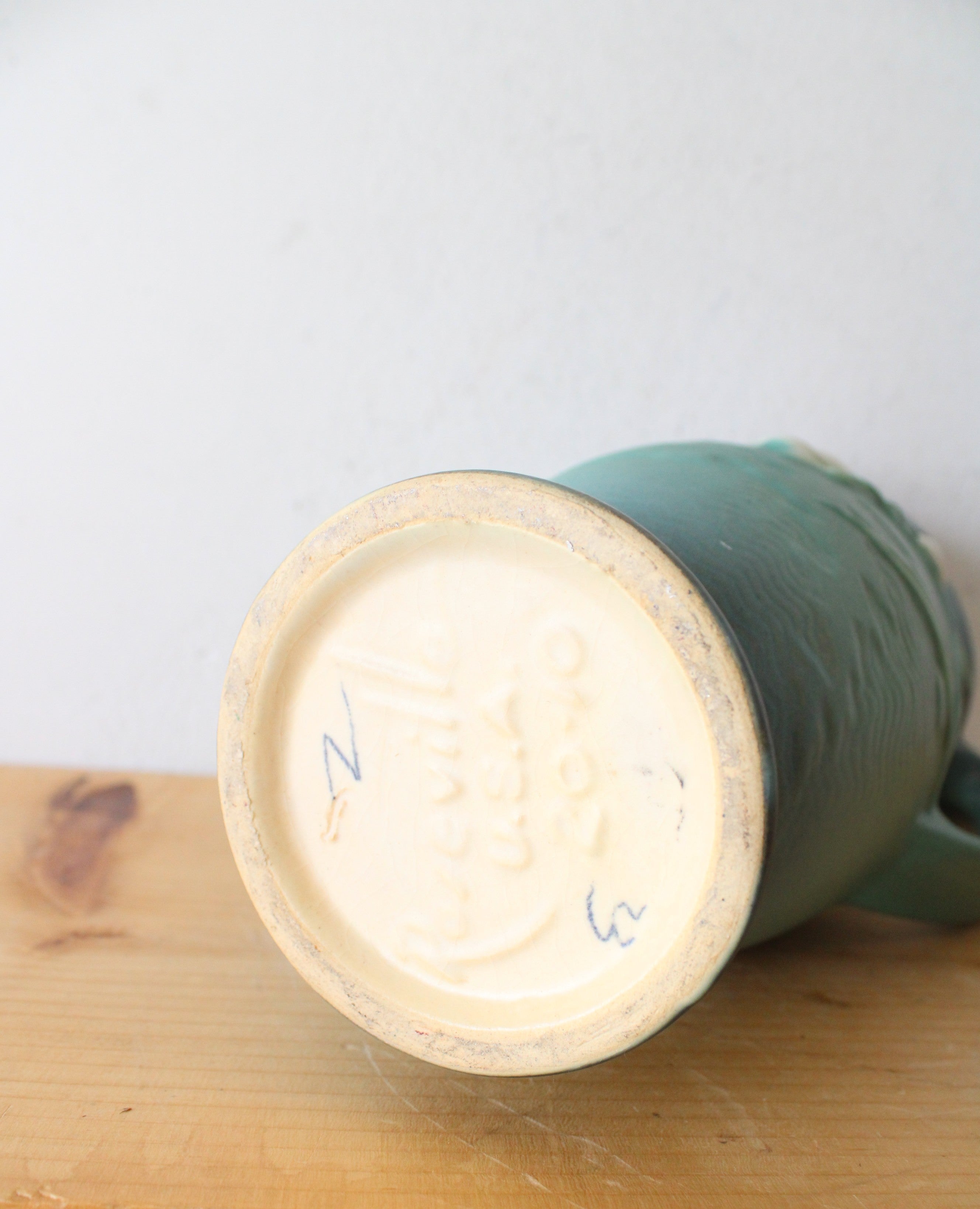 Vintage Roseville Pottery Freesia Dark Teal Ceramic Pitcher