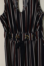 Wrapper Blue and Burgundy Striped Dress with Grommet Waist Tie | XL