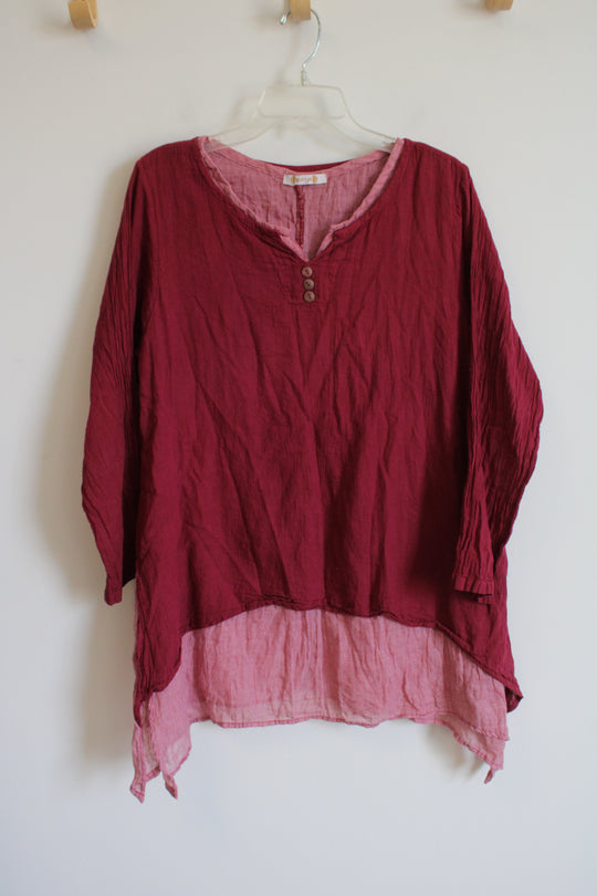 Surya Cotton Red Asymmetrical Top | M