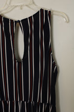 Wrapper Blue and Burgundy Striped Dress with Grommet Waist Tie | XL
