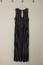 Wrapper Blue and Burgundy Striped Dress with Grommet Waist Tie | XL