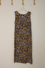 Sag Harbor Tan and Blue Floral Sleeveless Dress | M