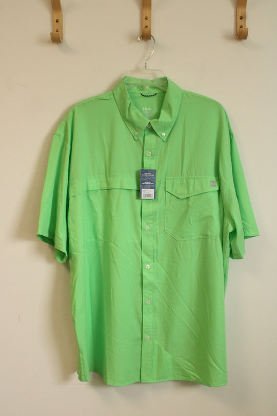 New Tide Point Lime Green Athletic Button-Down Shirt with Pocket | XXL