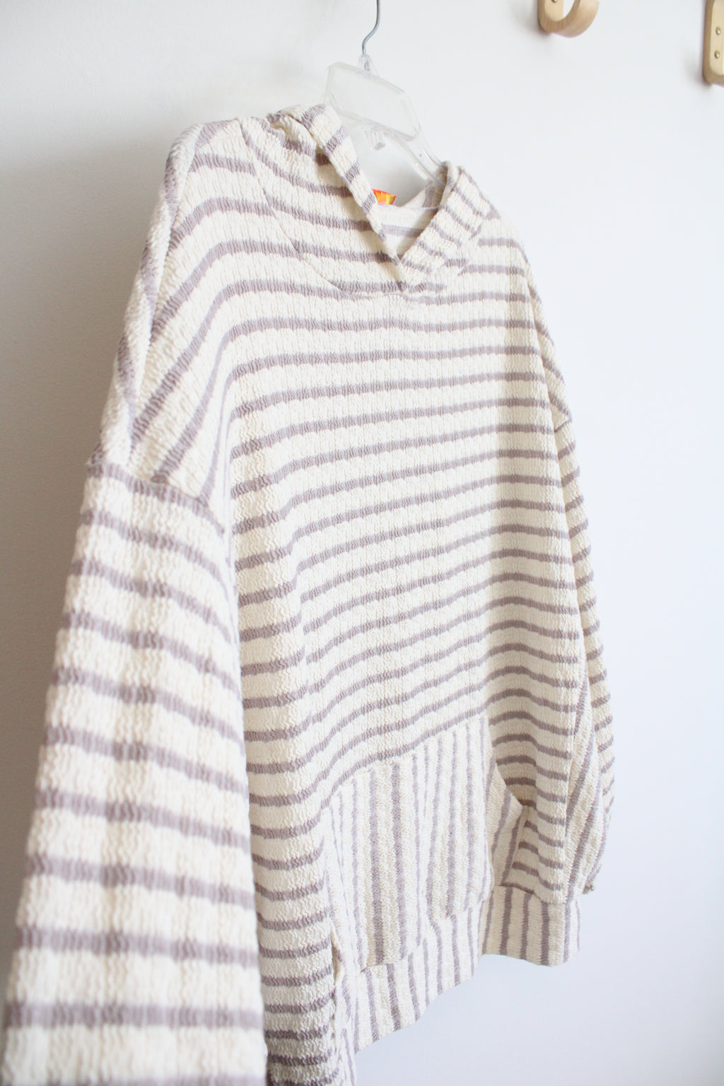 Freckled Poppy Cream & Purple Striped Lightweight Oversized Hoodie | L