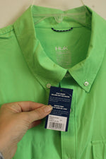 New Tide Point Lime Green Athletic Button-Down Shirt with Pocket | XXL