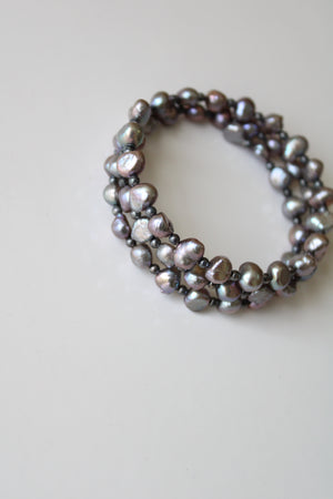 Genuine Purple Baroque Pearl Memory Wire Stacked Bracelet