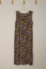 Sag Harbor Tan and Blue Floral Sleeveless Dress | M