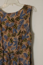 Sag Harbor Tan and Blue Floral Sleeveless Dress | M