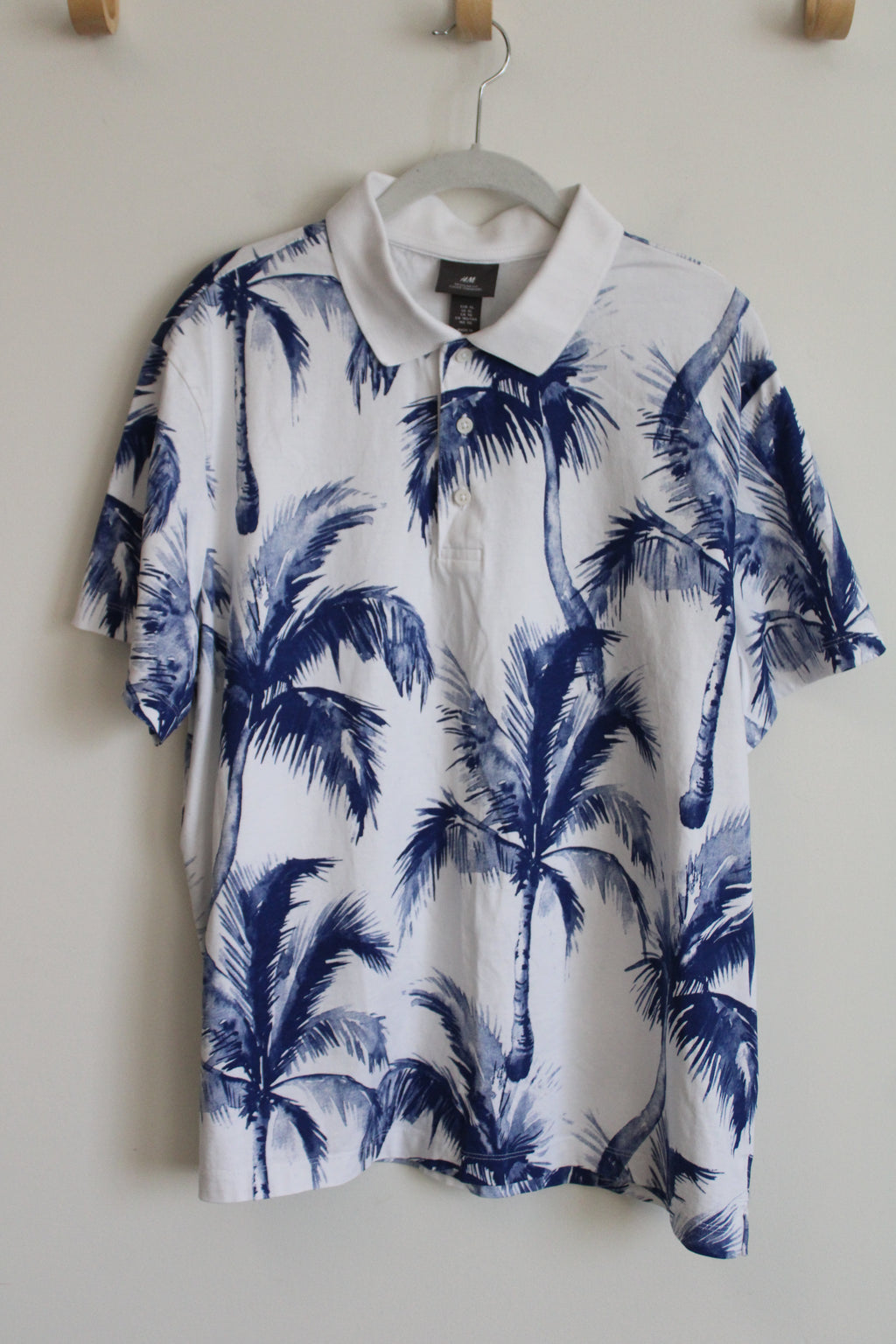 H&M Blue White Tropical Print Polo Shirt | XL