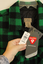 NEW LL Bean Green and Black Plaid Wool Button Down Collared Jacket | LT