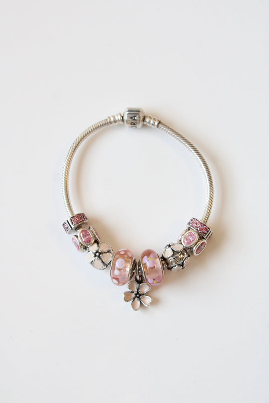 Pandora Pink Flower Charm Beaded Bracelet