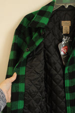 NEW LL Bean Green and Black Plaid Wool Button Down Collared Jacket | LT