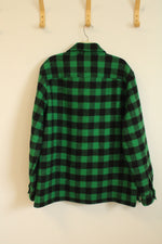 NEW LL Bean Green and Black Plaid Wool Button Down Collared Jacket | LT
