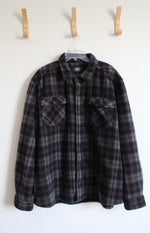 Berkeley Jensen Gray Black & Red Plaid Fleece Shacket | XXL